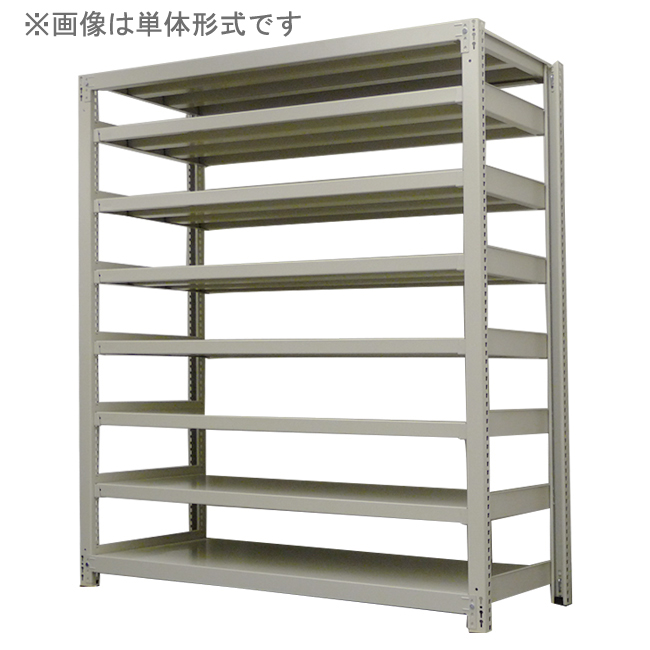スチールラック 軽中量150kg/段(ボルトレス) 連結形式(アイボリー色)　表示寸法:H1200×W1800×D600mm　8段(枚)