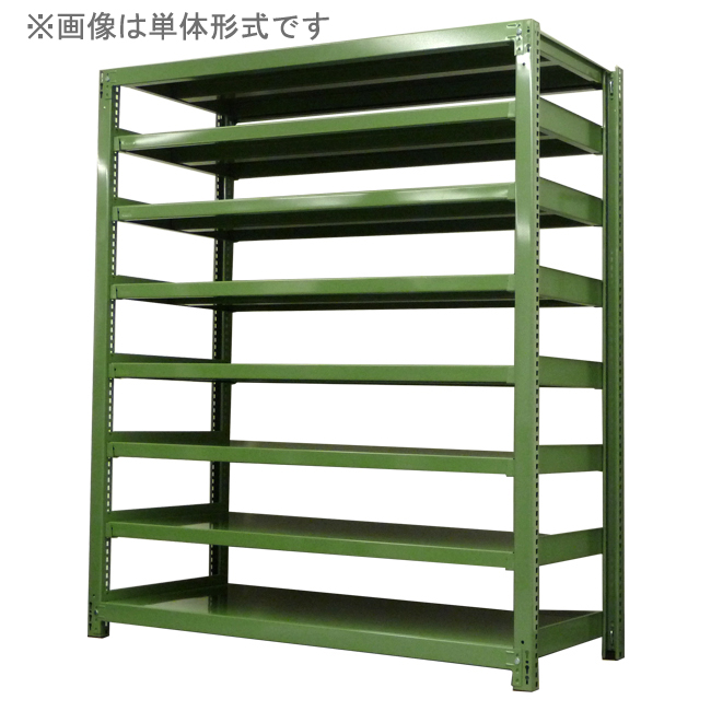 スチールラック 中量500kg/段(ボルトレス) 連結形式(グリーン色)　表示寸法:H1800×W1800×D900mm　8段(枚)
